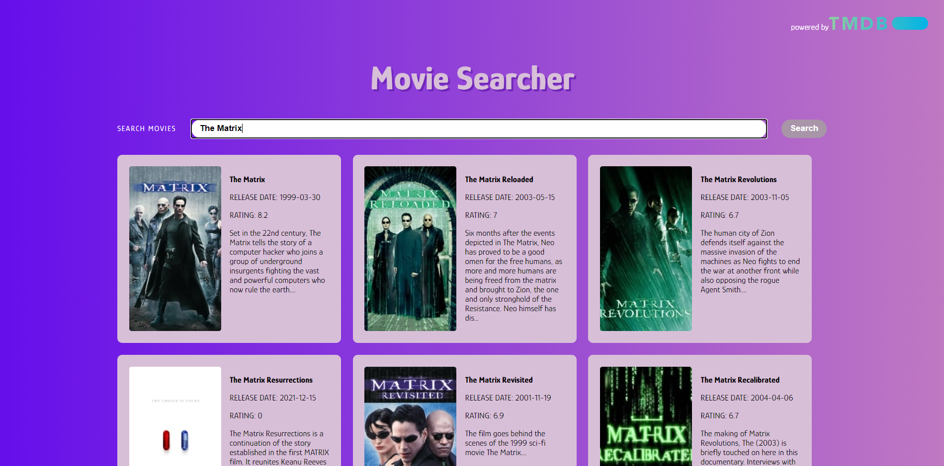 Movie searcher site